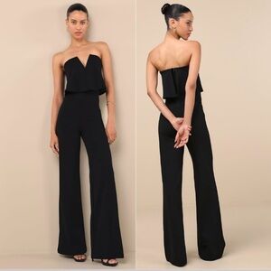 Lulus Power of Love Strapless Wide Leg One-Piece Jumpsuit, Black, Size‎ S, NWT